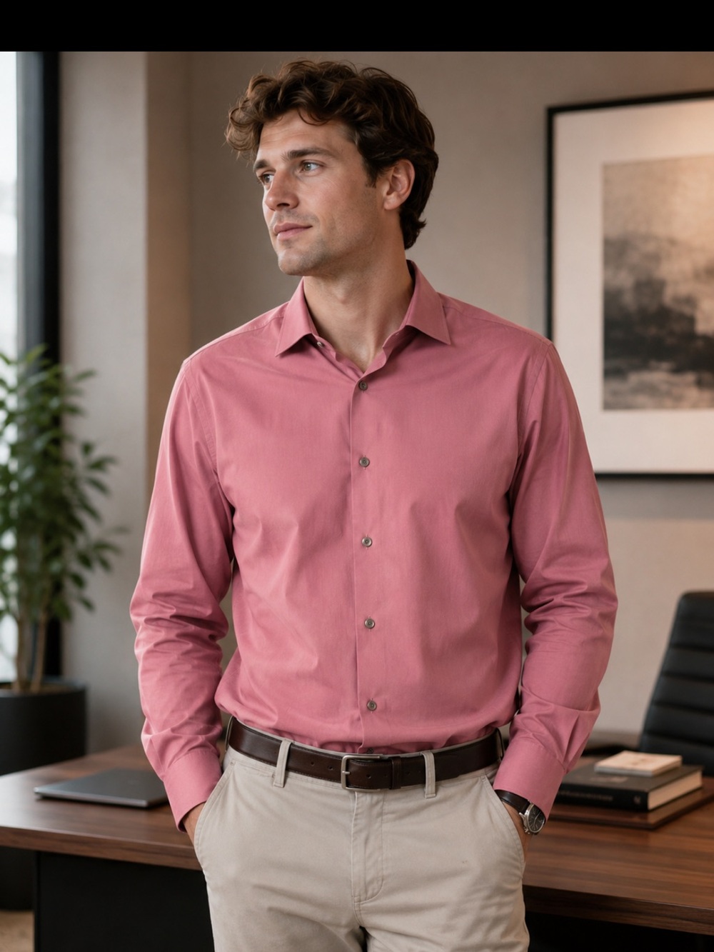 Calvin Klein Men's Rose Pink Button-Front Dress Shirt